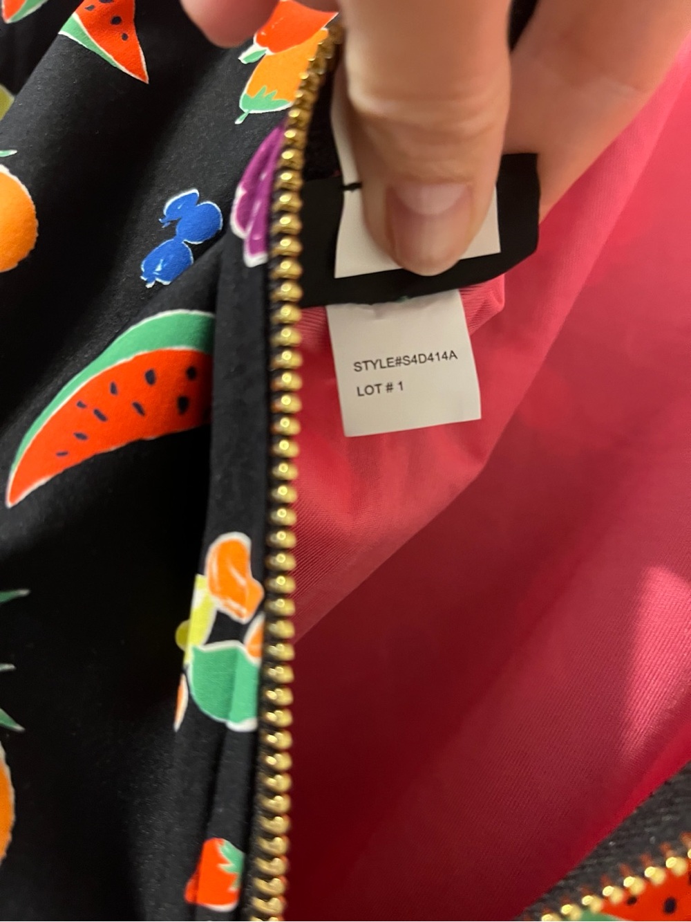 Kate Spade Fruit Print Long Sleeve One Piece Swimsuit NWT Gold Back Zipper Sz M - Picture 4 of 10